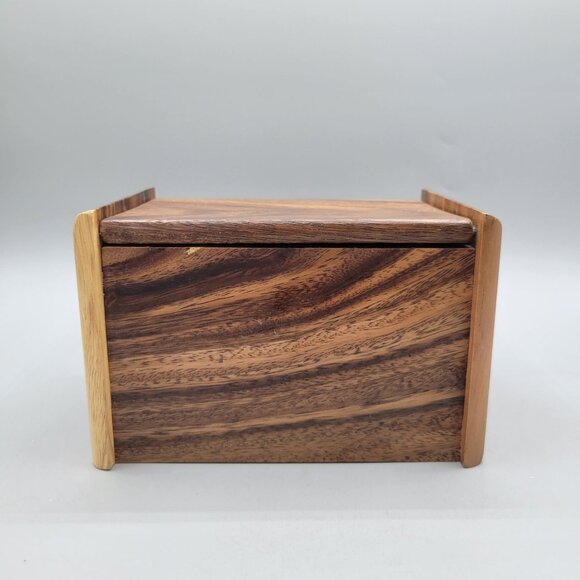 Handcrafted Acacia Hardwood Recipe Storage Box With Flip Up Lid Natural Finish - Picture 5 of 9